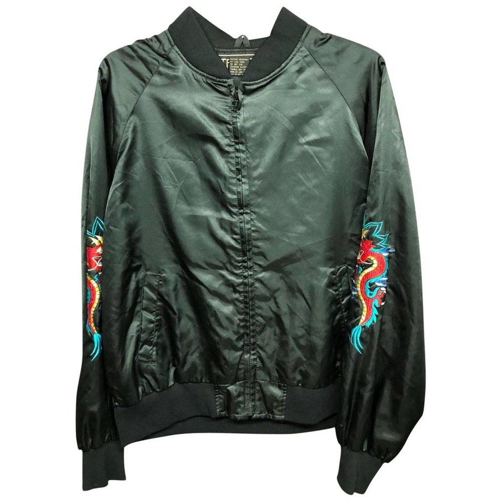 TAMPA EMBROIDERED BLACK SATIN NYLON JACKET XL